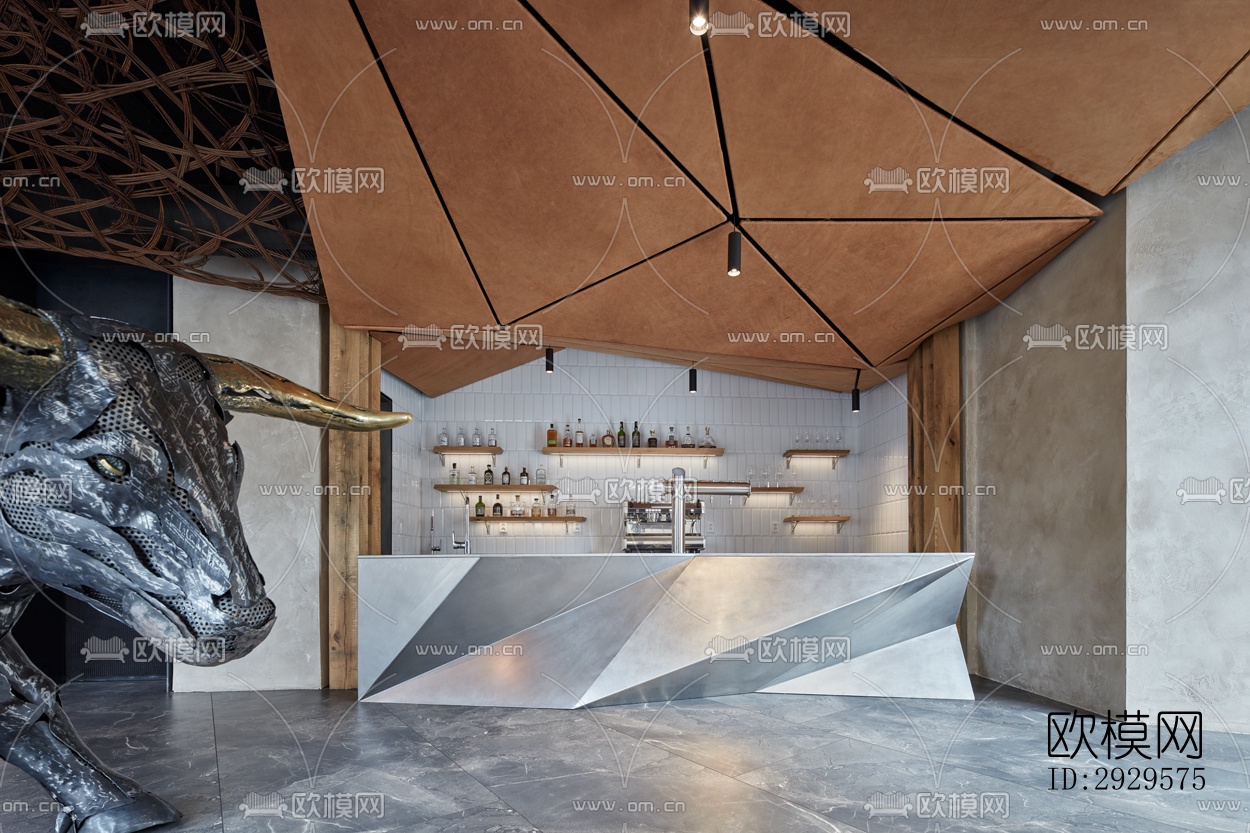 高级灰西餐厅效果图下载（渲染图1）