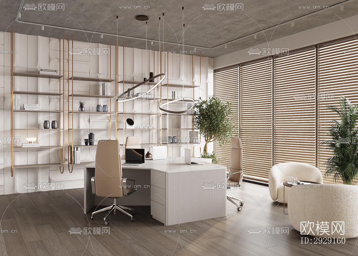 现代办公区效果图下载（渲染图9）