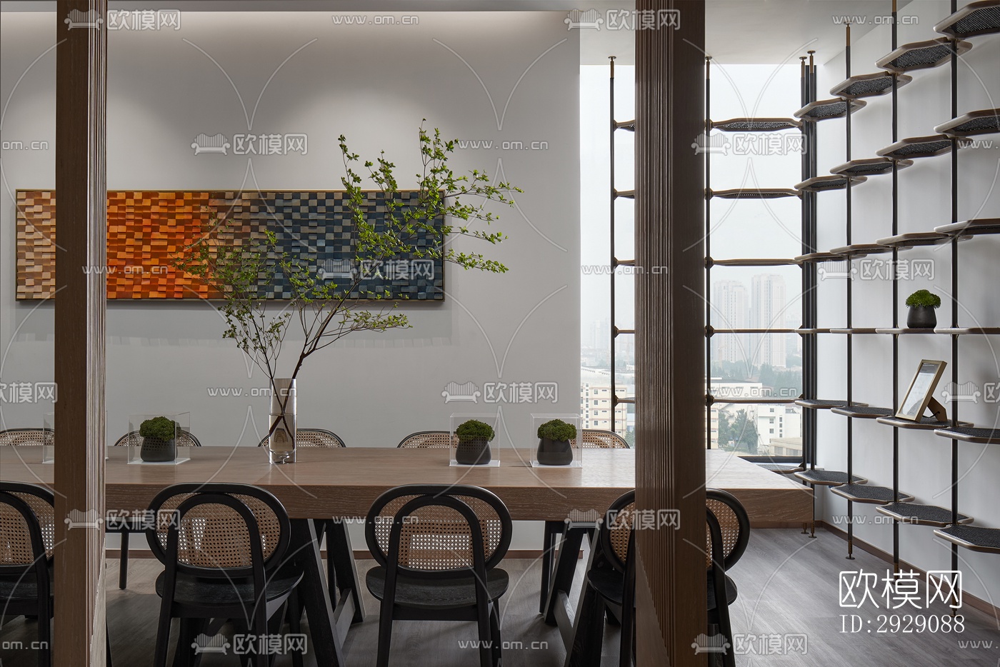 新中式办公区效果图下载（渲染图4）