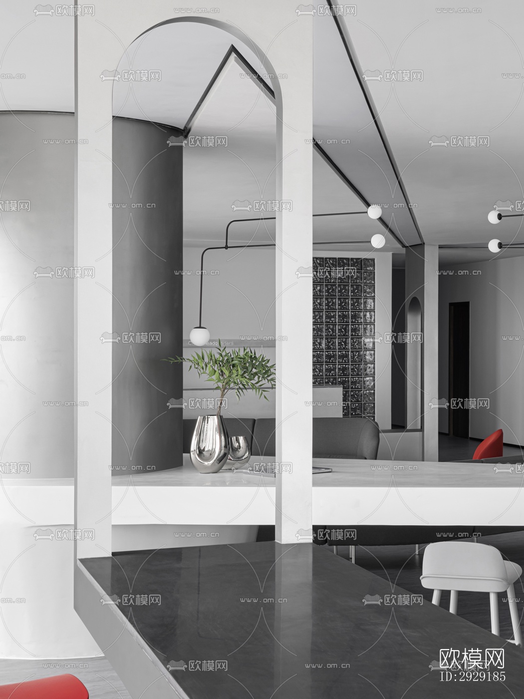 高级灰办公区效果图下载（渲染图7）