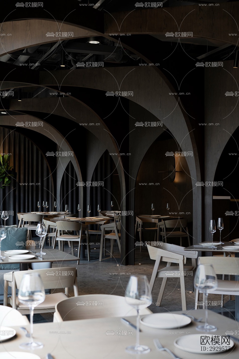 高级灰西餐厅效果图下载（渲染图4）