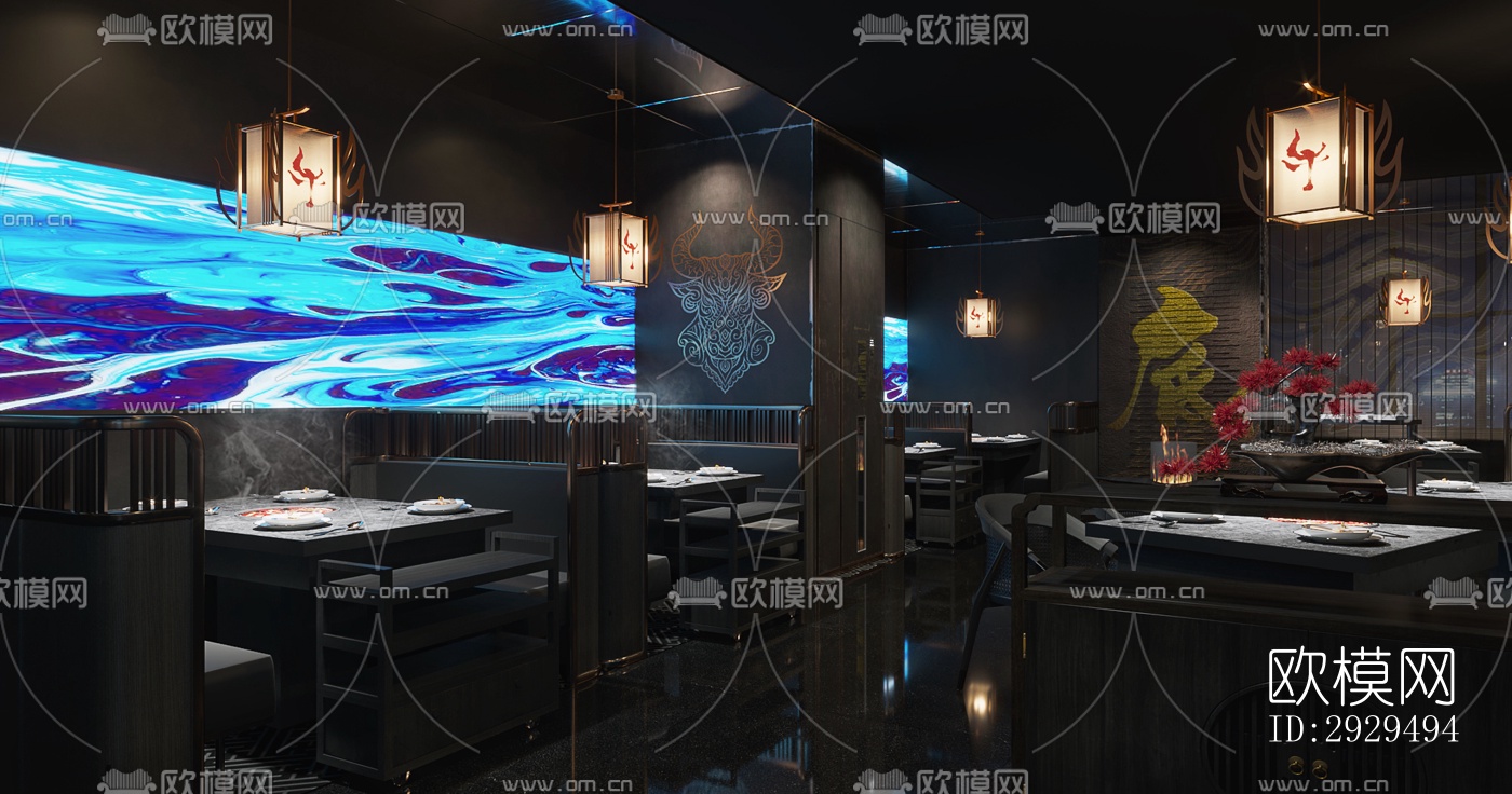 高级灰火锅烤肉效果图下载（渲染图12）