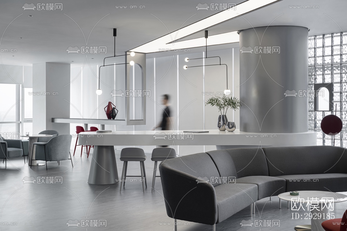 高级灰办公区效果图下载（渲染图3）