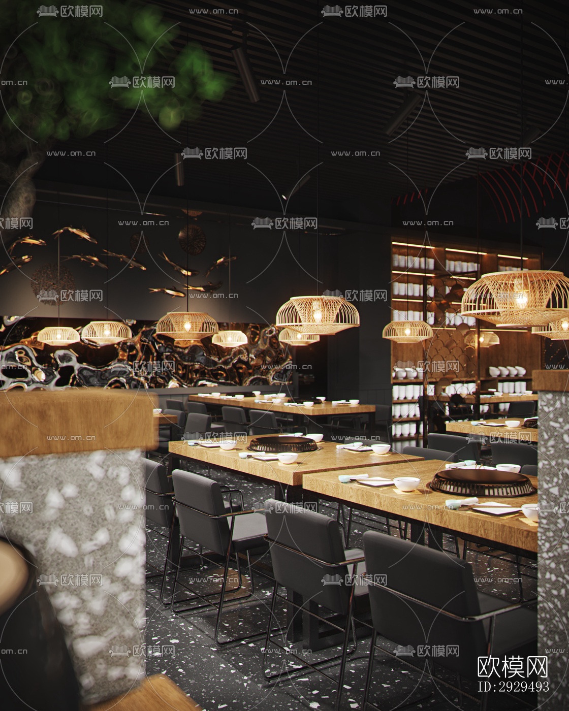 高级灰火锅烤肉效果图下载（渲染图4）