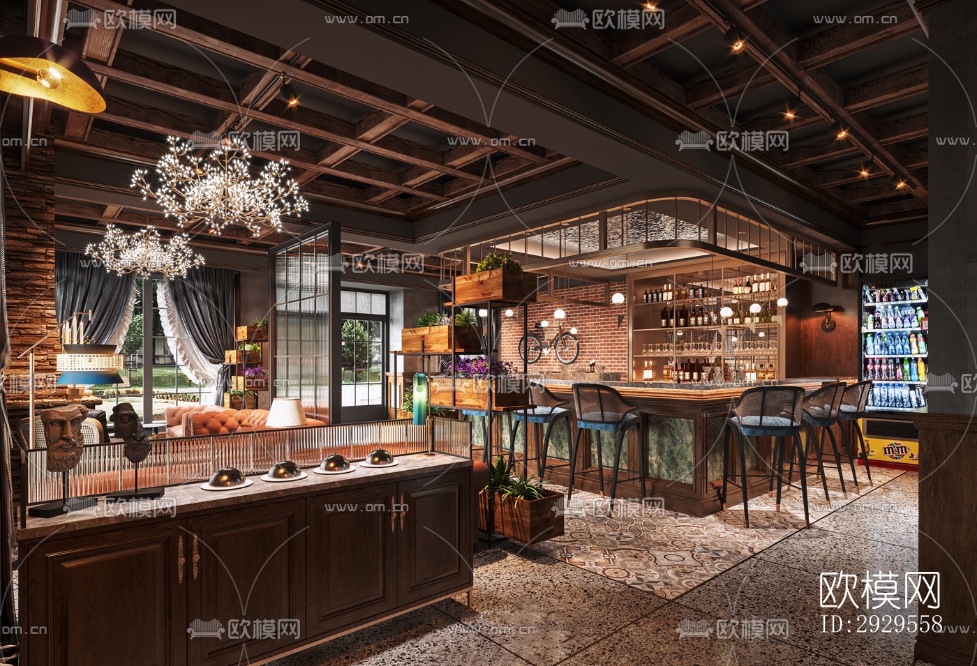 工业风西餐厅效果图下载（渲染图9）