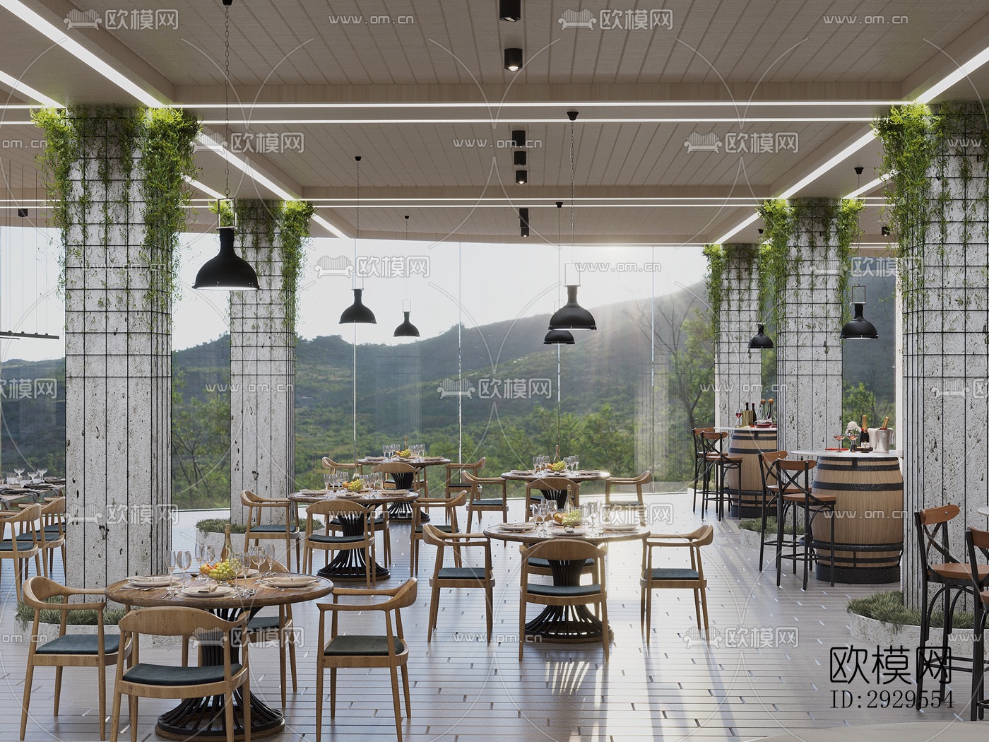 工业风西餐厅效果图下载（渲染图1）