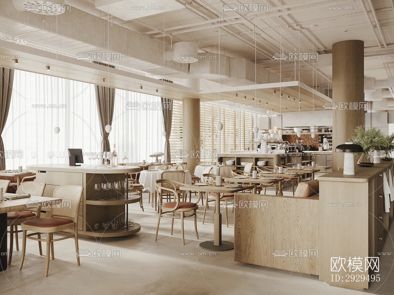 奶油风自助餐厅效果图下载（渲染图4）
