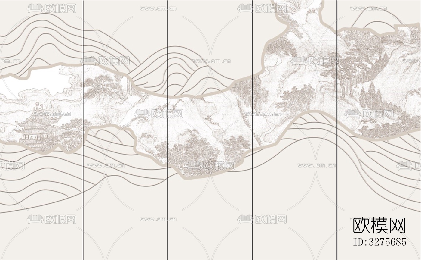 中式抽象山水硬包下载