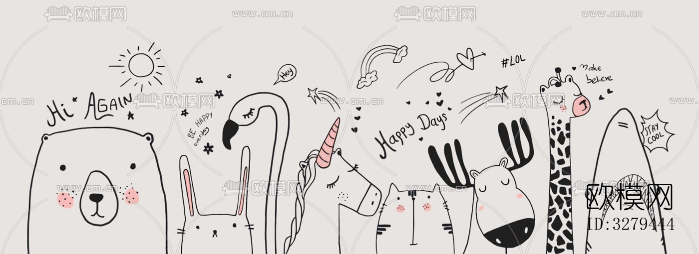 北欧动物卡通儿童壁纸下载