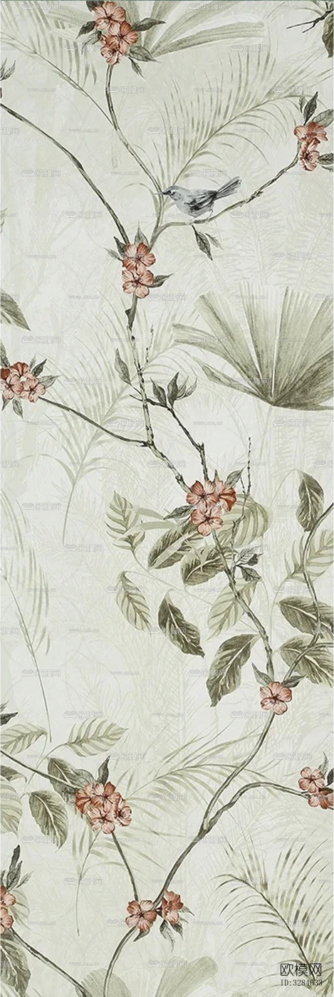 复古植物印花连纹花砖下载