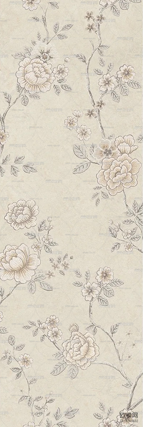 复古植物印花连纹花砖下载