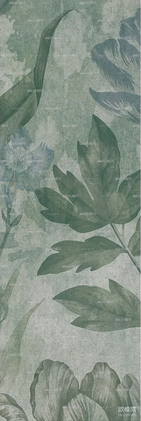绿色复古植物印花连纹花砖下载