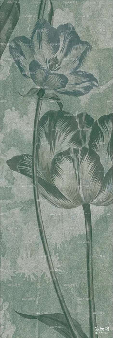 绿色复古植物印花连纹花砖下载