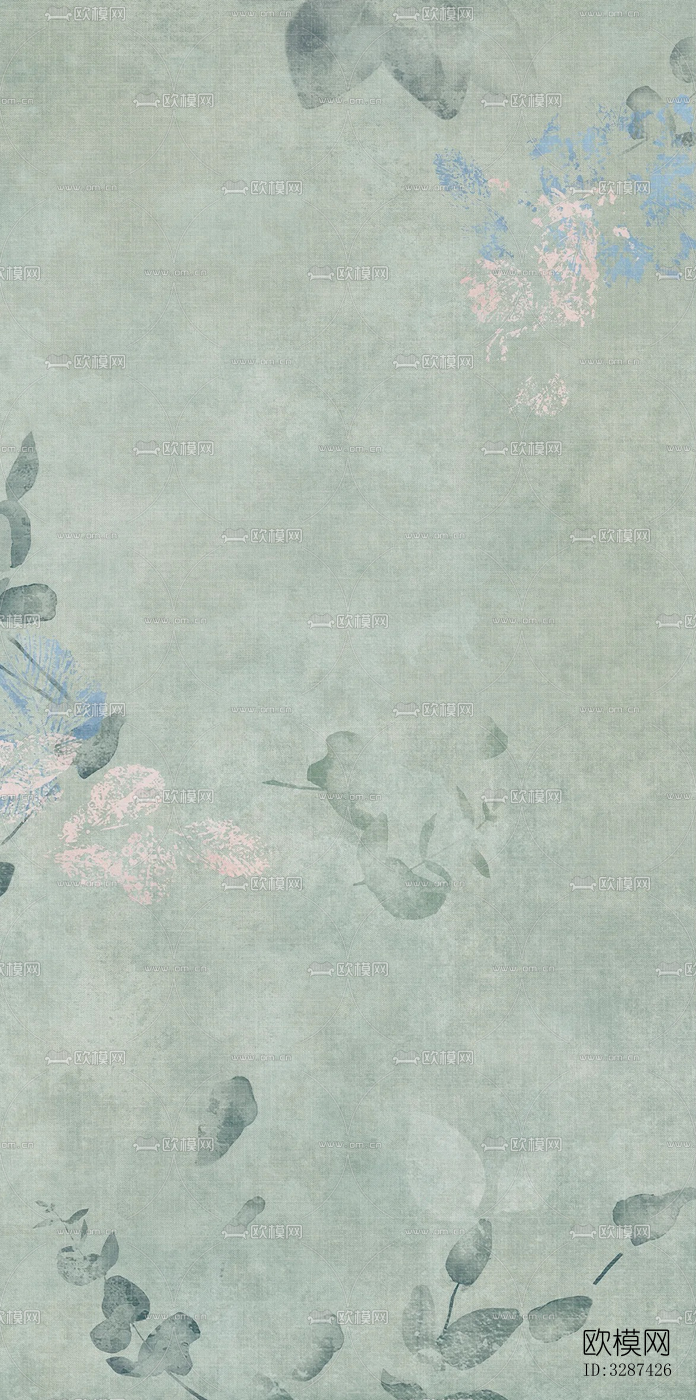 绿色复古植物印花连纹花砖下载