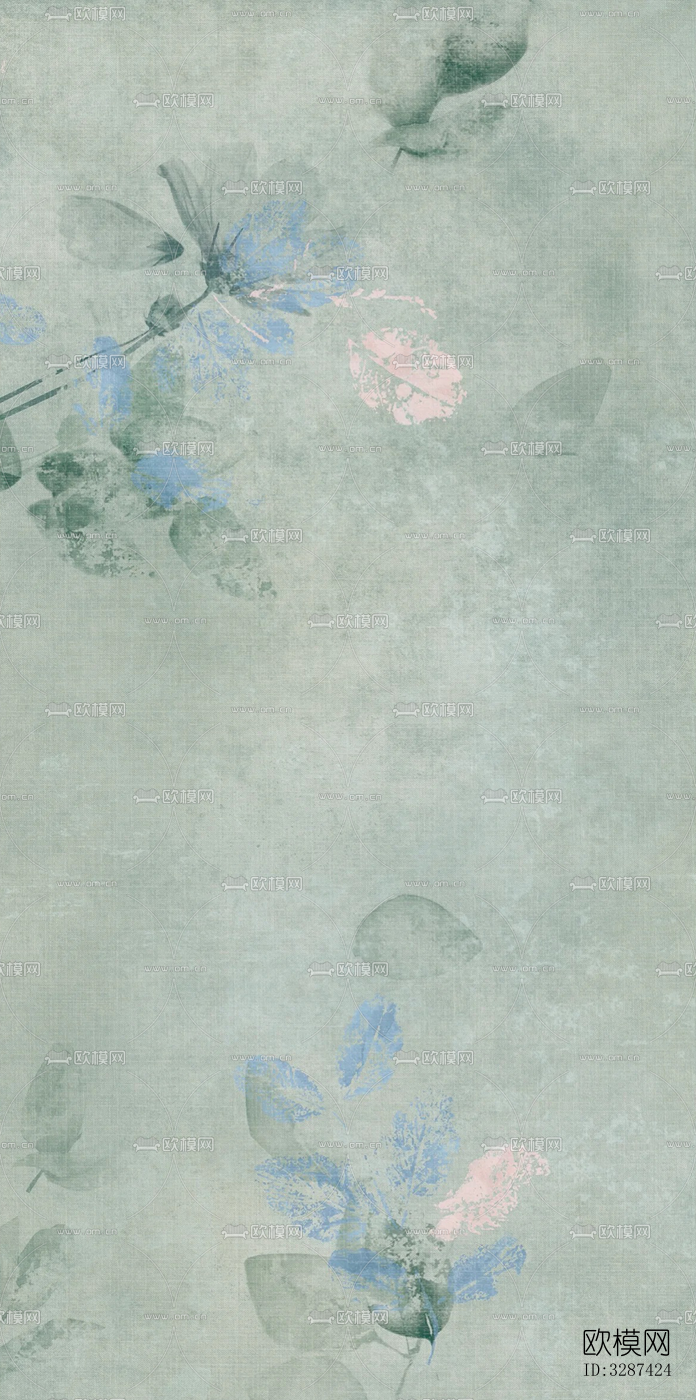 绿色复古植物印花连纹花砖下载