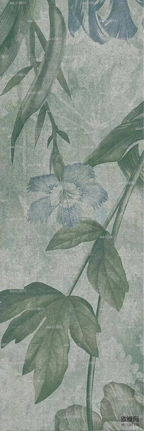 绿色复古植物印花连纹花砖下载