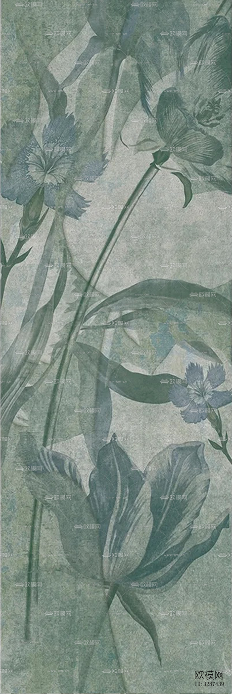 绿色复古植物印花连纹花砖下载