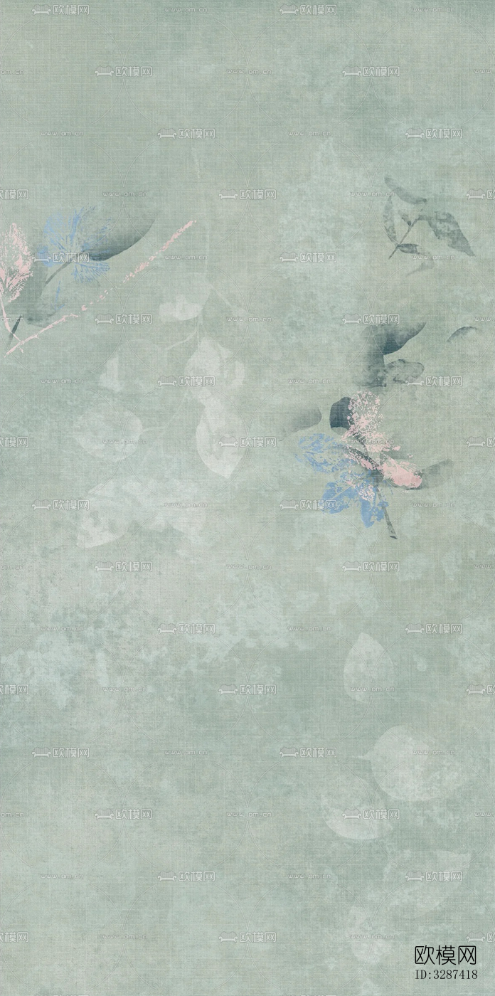 绿色复古植物印花连纹花砖下载