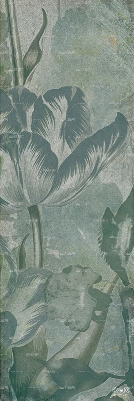 绿色复古植物印花连纹花砖下载