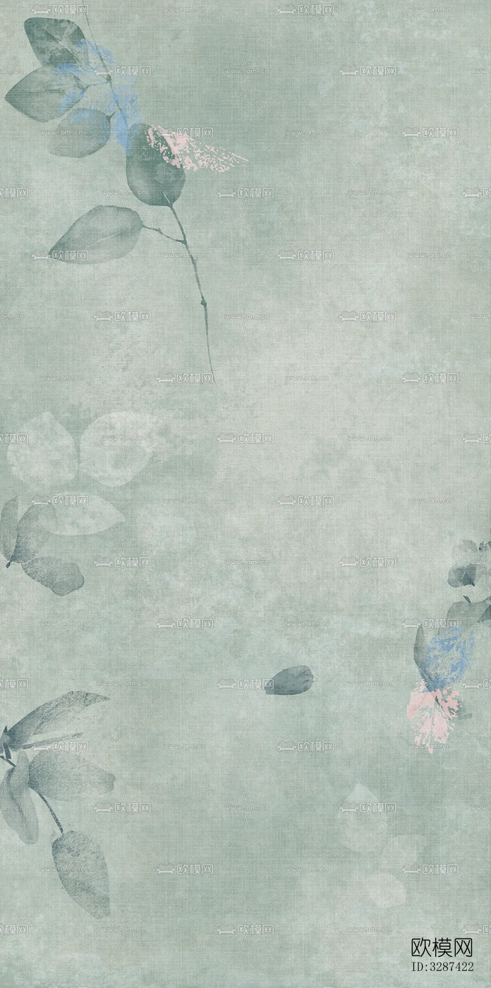 绿色复古植物印花连纹花砖下载