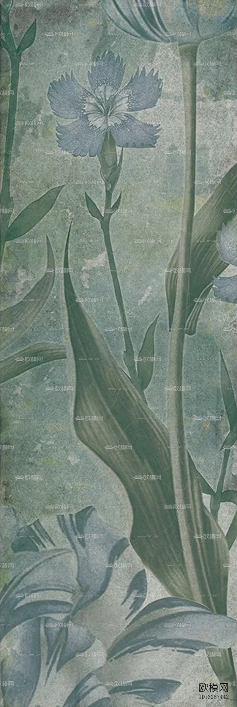 绿色复古植物印花连纹花砖下载