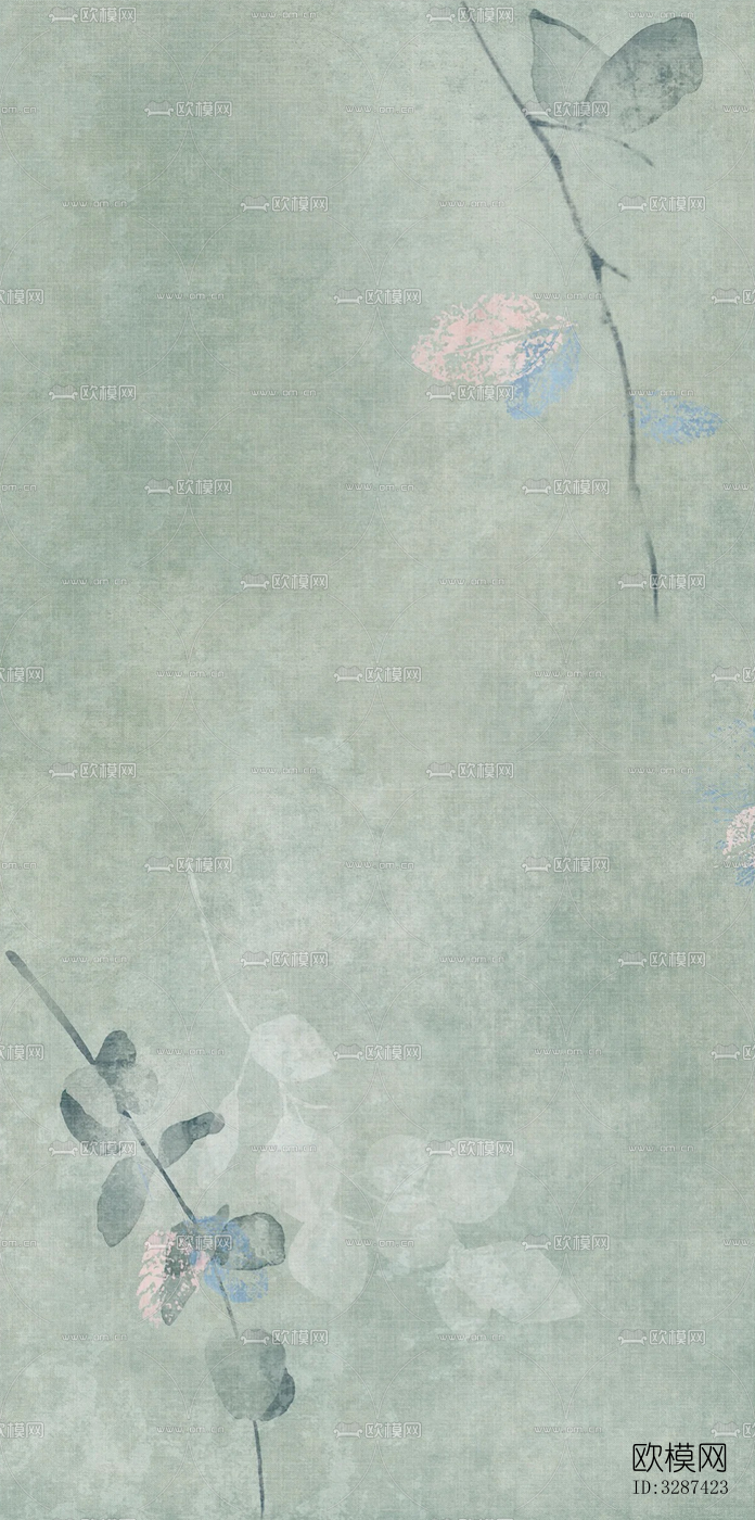 绿色复古植物印花连纹花砖下载