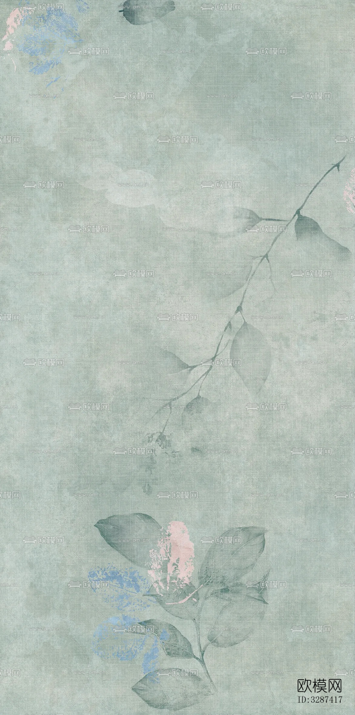 绿色复古植物印花连纹花砖下载