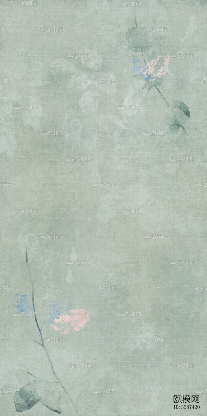 绿色复古植物印花连纹花砖下载
