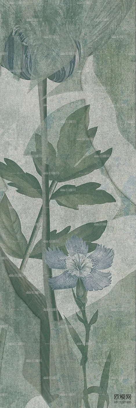 绿色复古植物印花连纹花砖下载