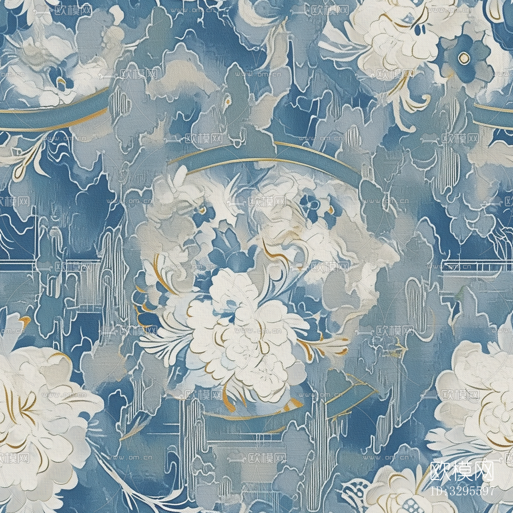 无缝新中式浅蓝色花纹地毯下载