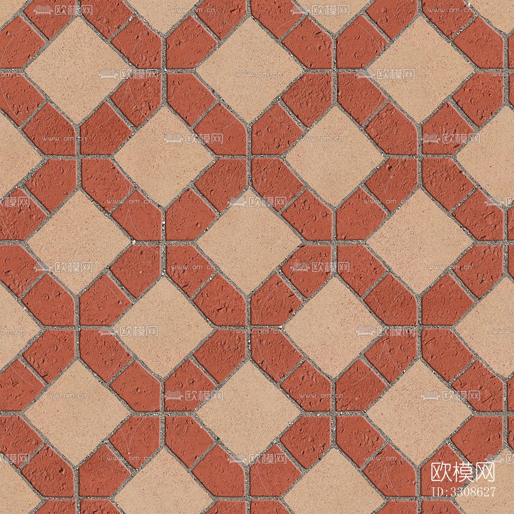 无缝陶瓦几何拼花地砖人行道路地面广场铺贴下载