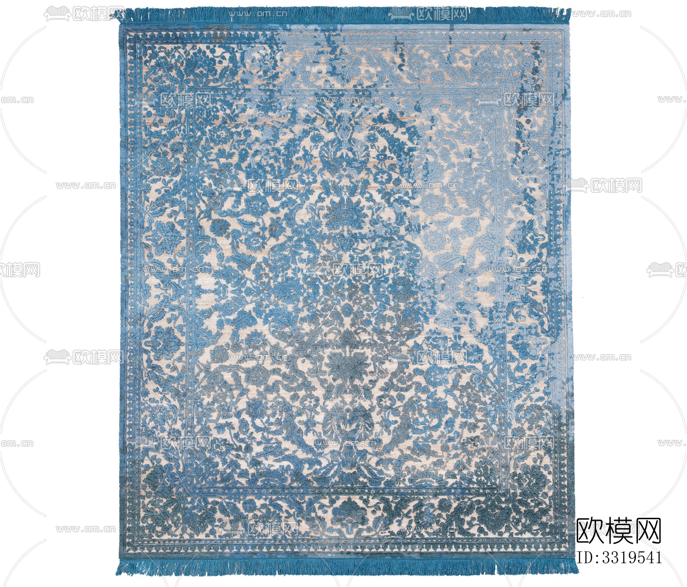 蓝色印花流苏地毯下载