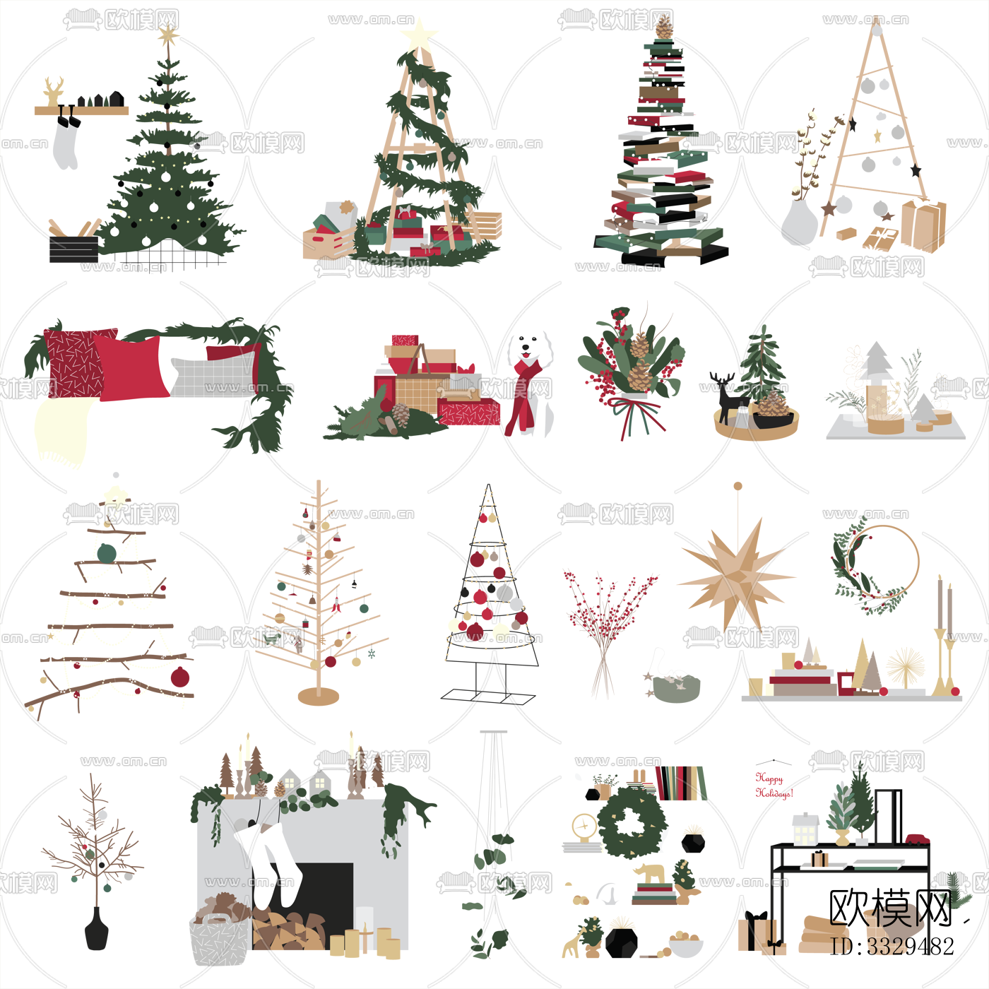 19组PSD免扣圣诞节装饰矢量元素下载
