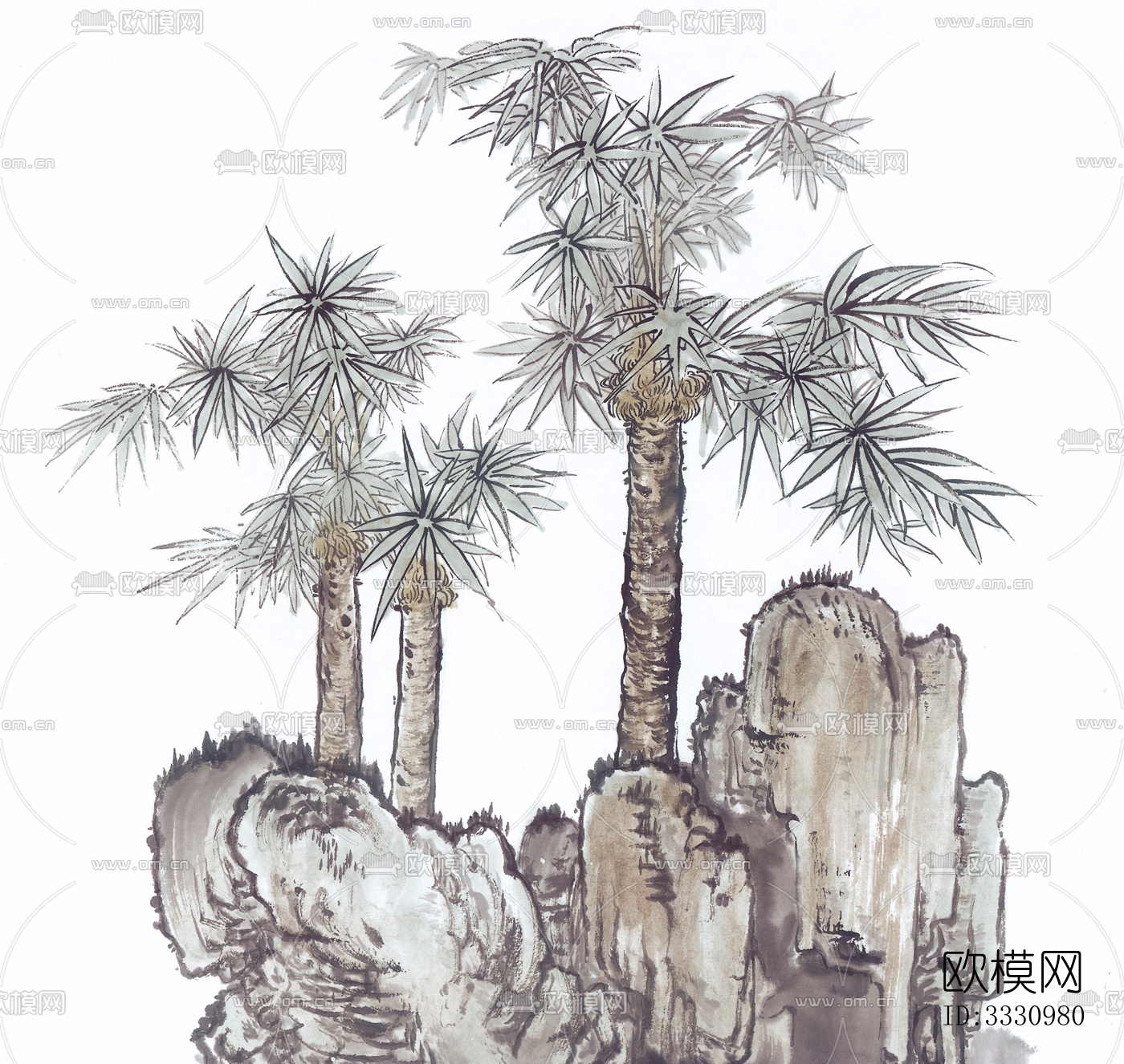 水墨古树装饰画下载