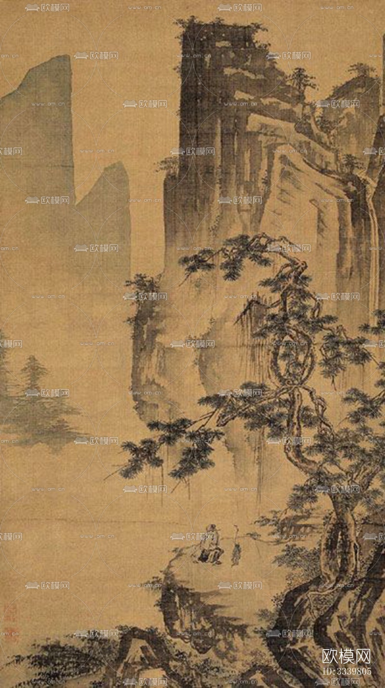 中式国画山水画挂画壁画禅意装饰画壁纸下载（渲染图9）