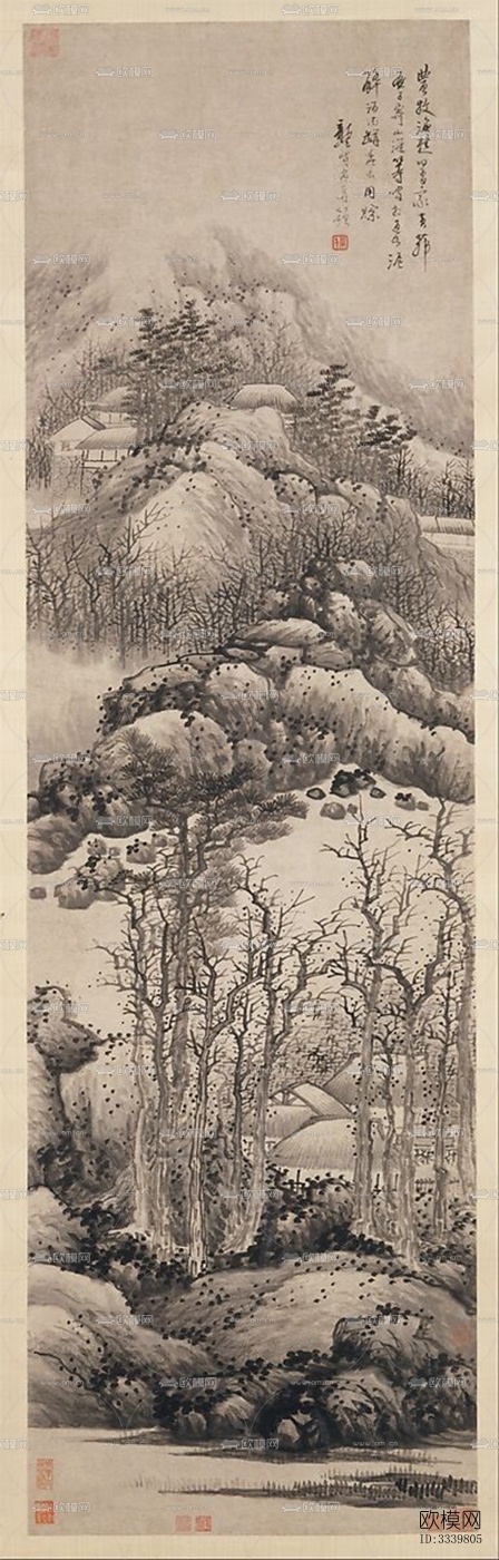 中式国画山水画挂画壁画禅意装饰画壁纸下载（渲染图8）