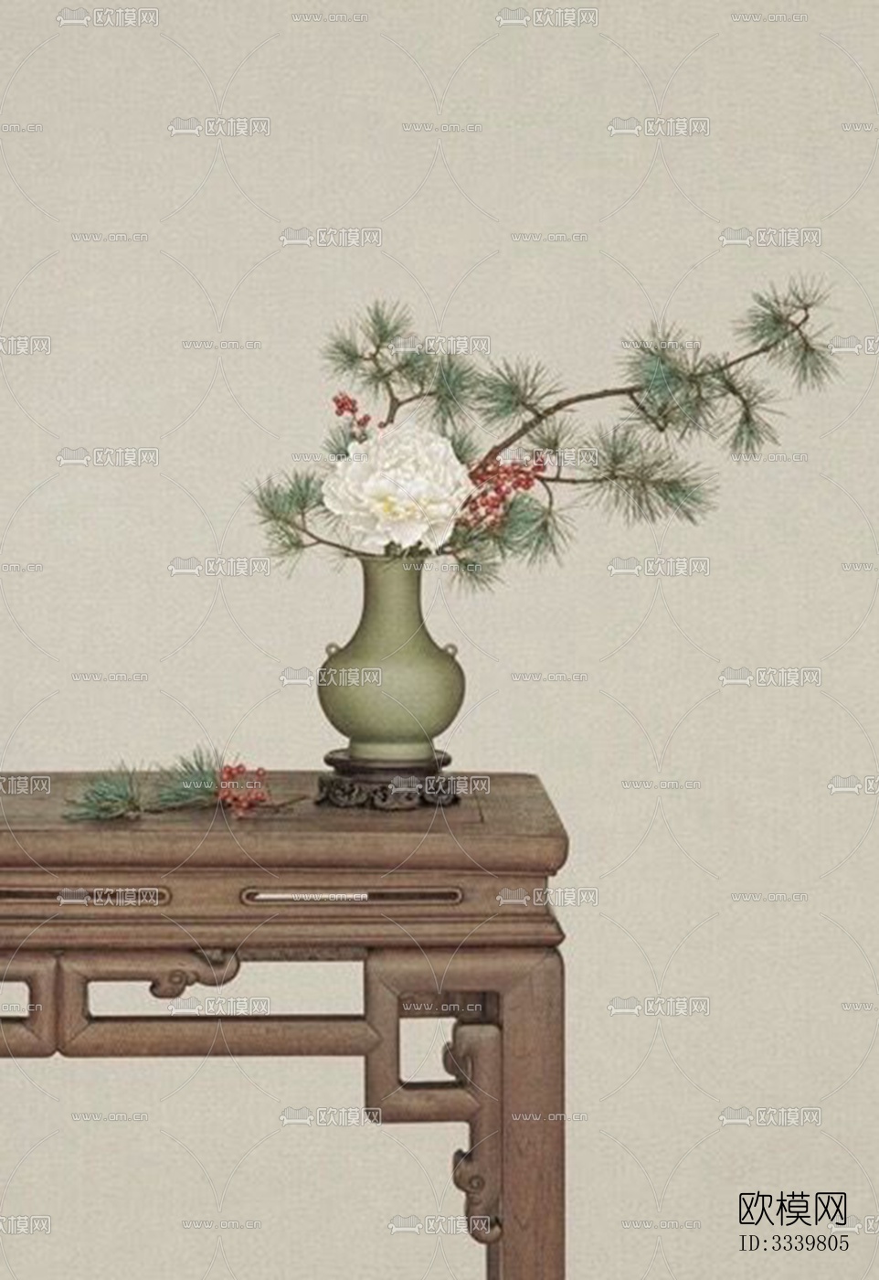 中式国画山水画挂画壁画禅意装饰画壁纸下载（渲染图1）