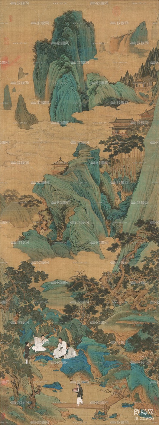 中式国画山水画挂画壁画禅意装饰画壁纸下载（渲染图10）