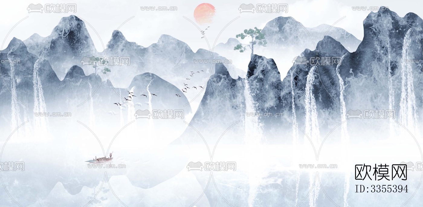 新中式山水壁画下载