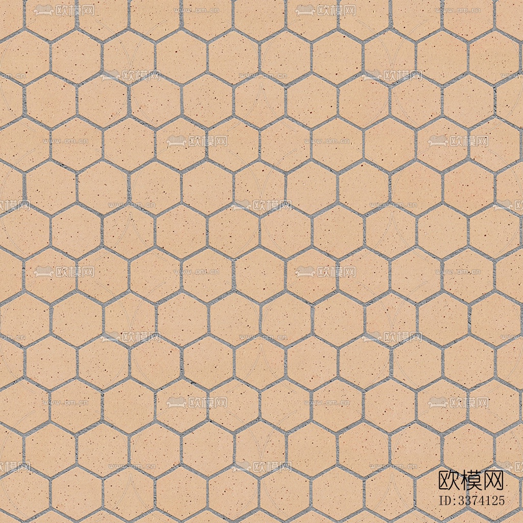 无缝六角形石材拼花地砖人行道路地面广场铺贴下载