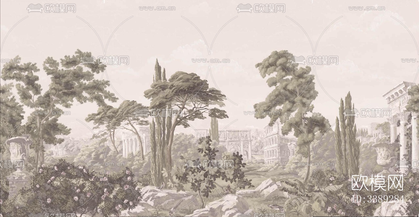 美式西洋植物壁画下载