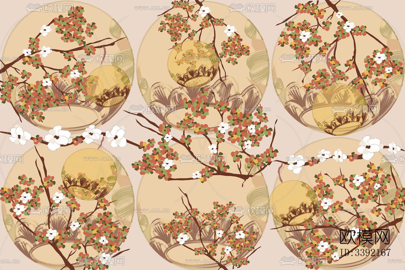 黄色印花几何壁纸下载