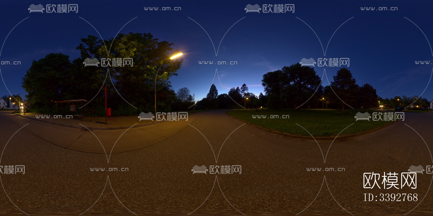 无缝户外城市夜晚街道路口广场HDR全景贴图下载