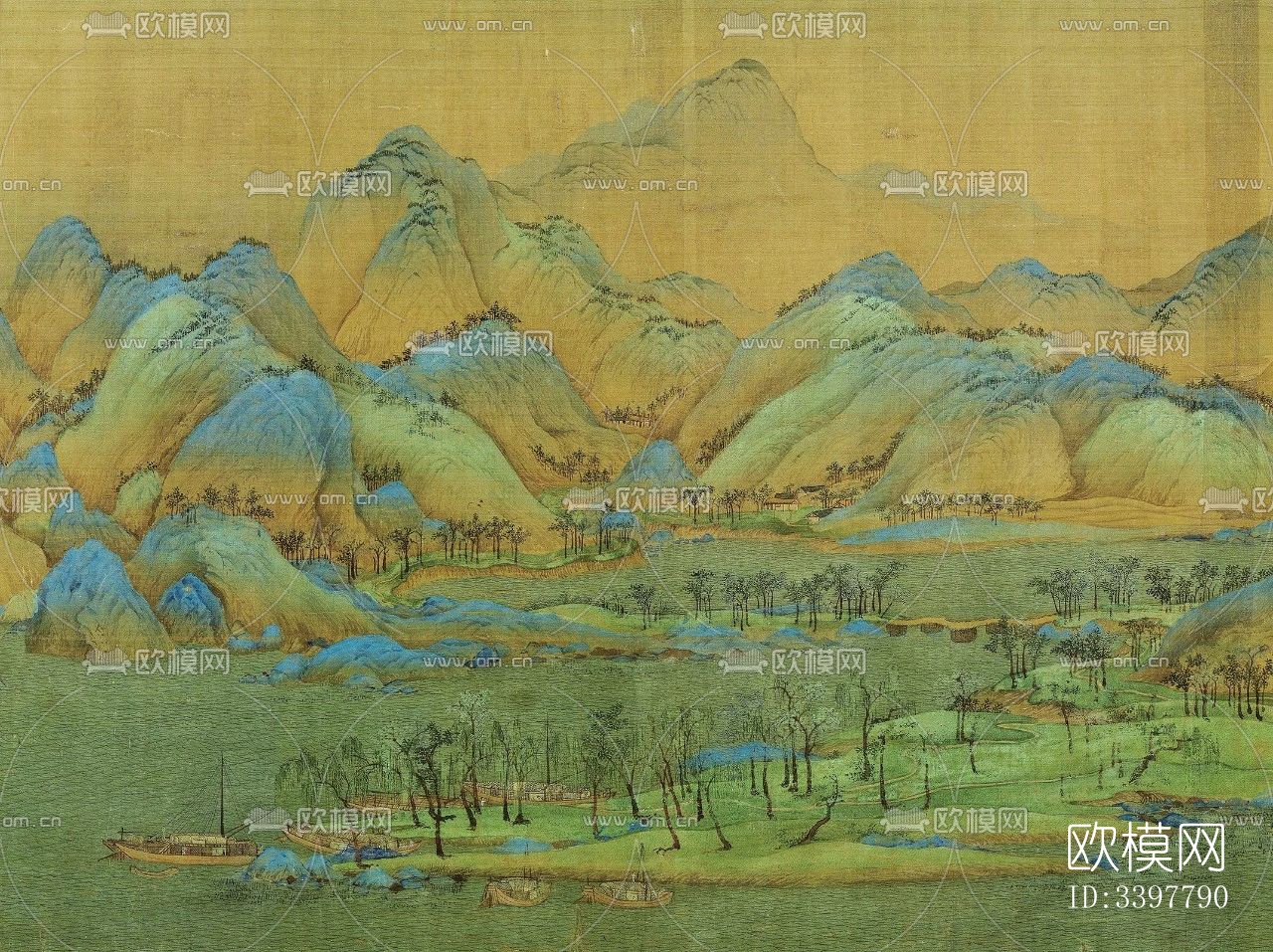 新中式千里江山图中式挂画下载