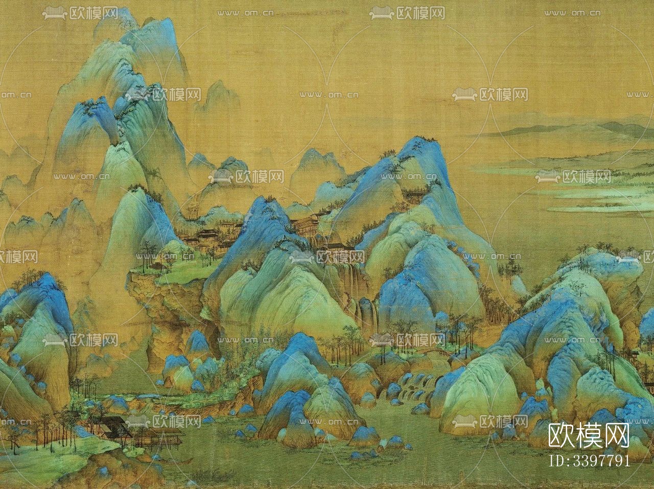 新中式千里江山图中式挂画下载