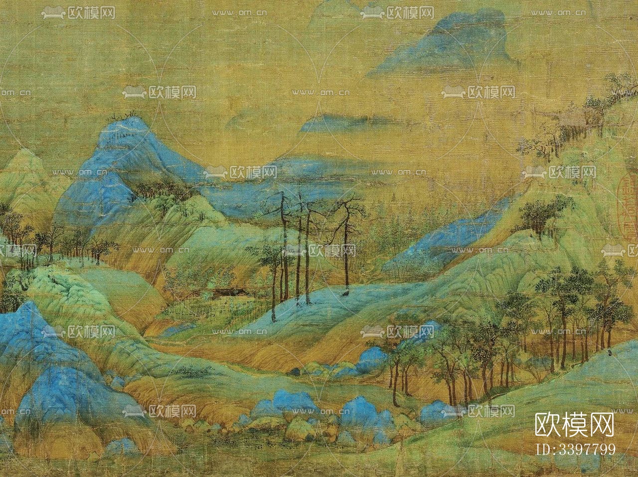 新中式千里江山图中式挂画下载