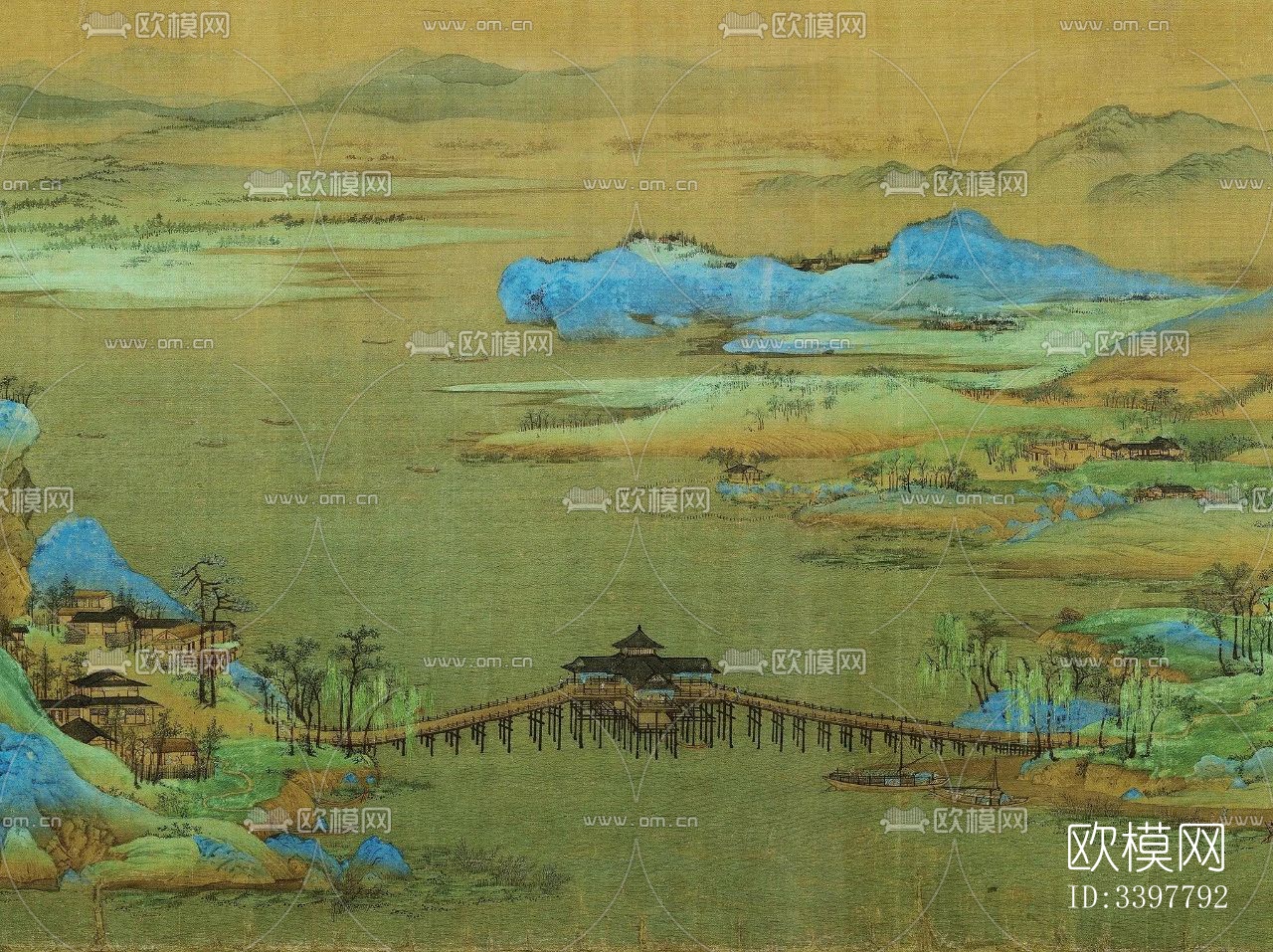 新中式千里江山图中式挂画下载