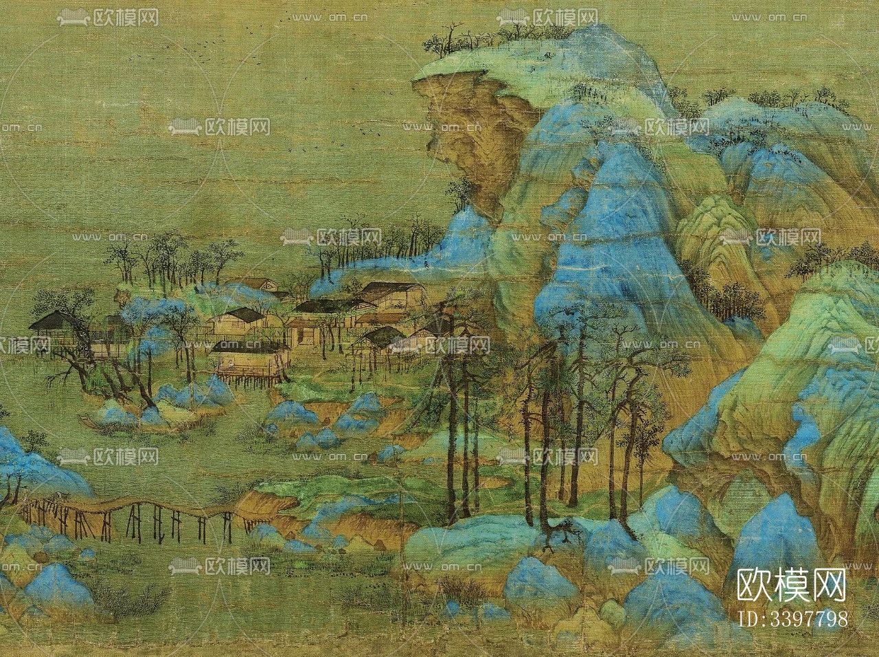 新中式千里江山图中式挂画下载