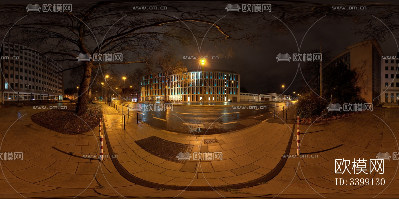 无缝户外城市夜晚街道路口广场HDR全景贴图下载