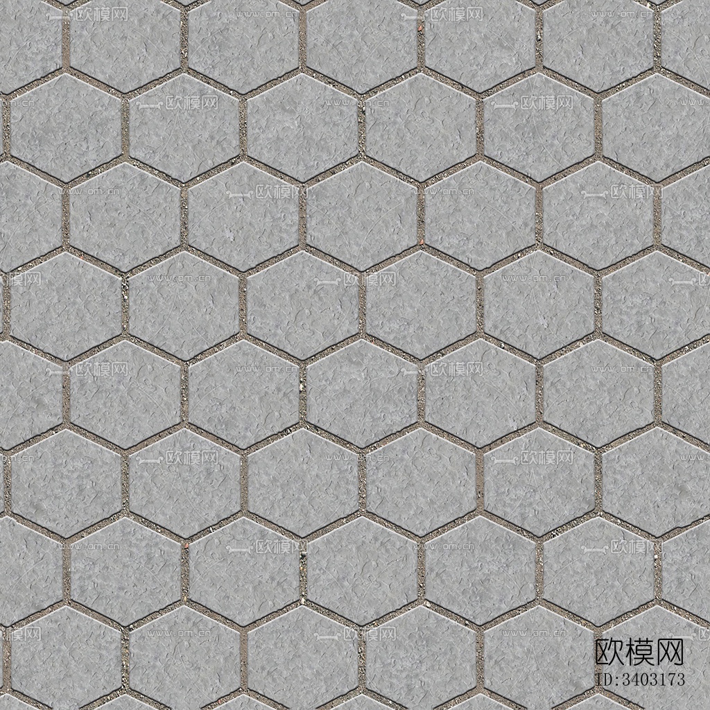 无缝六角形石材拼花地砖人行道路地面广场铺贴下载